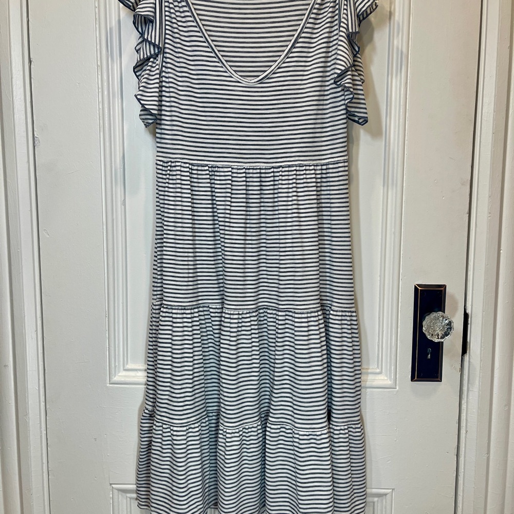 Max Studio White and Blue Ruffled Tiered Sundress - Size XS